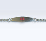 Sterling Silver Enameled Oval Plaque Medical ID Bracelet with Rolo Belcher Chain