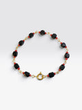 14 Karat Yellow Gold Filled Genuine 6mm Azabache Jet & Coral 7.5" Bracelet