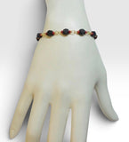 14 Karat Yellow Gold Filled Genuine 6mm Azabache Jet & Coral 7.5" Bracelet