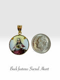 10 Karat Yellow Gold Our Lady of Mount Carmel and Sacred Heart of Jesus Painted Porcelain Scapular Medal