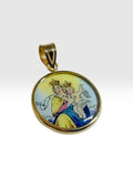 10 Karat Yellow Gold Our Lady of Mount Carmel and Sacred Heart of Jesus Painted Porcelain Scapular Medal