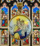 10 Karat Yellow Gold Our Lady of Mount Carmel and Sacred Heart of Jesus Painted Porcelain Scapular Medal