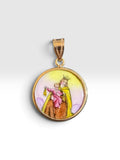 10 Karat Yellow Gold Our Lady of Mount Carmel and Sacred Heart of Jesus Painted Porcelain Scapular Medal