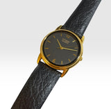 Vintage NOS 1990's Citizen Quartz Unisex Watch, Caliber 6031, 30mm Case, 17mm Genuine Black Leather Band