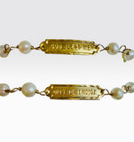 10 Karat Yellow Gold "Dios Me Bendiga" or "God Bless Me" Genuine Freshwater Pearl and Figaro Link 6" Baby/Kids Bracelet