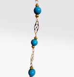 14 Karat Yellow Gold Filled Genuine 6mm Turquoise and Filigree Plaques 8" Bracelet