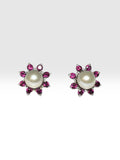 Sterling Silver Rhodolite Garnet and Black Sapphire Earring Jacket with Genuine 8mm Freshwater Pearl Stud Earrings