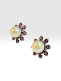 Sterling Silver Rhodolite Garnet and Black Sapphire Earring Jacket with Genuine 8mm Freshwater Pearl Stud Earrings