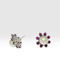 Sterling Silver Rhodolite Garnet and Black Sapphire Earring Jacket with Genuine 8mm Freshwater Pearl Stud Earrings