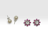 Sterling Silver Rhodolite Garnet and Black Sapphire Earring Jacket with Genuine 8mm Freshwater Pearl Stud Earrings