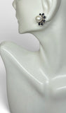 Sterling Silver Created Blue and Black Sapphire Earring Jacket with Genuine 8mm Freshwater Pearl Stud Earrings