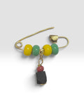 10 Karat Yellow Gold Baby Safety Pin with Orula Santeria Beads and Genuine 4mm Azabache Jet