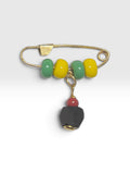 10 Karat Yellow Gold Baby Safety Pin with Orula Santeria Beads and Genuine 4mm Azabache Jet