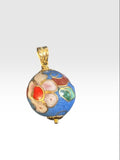 Vintage 1980's NOS 14mm Cloisonné Floral Bead Yellow Gold Filled Pendant