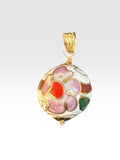 Vintage 1980's NOS 14mm Cloisonné Floral Bead Yellow Gold Filled Pendant