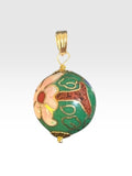 Vintage 1980's NOS 14mm Cloisonné Floral Bead Yellow Gold Filled Pendant