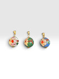 Vintage 1980's NOS 14mm Cloisonné Floral Bead Yellow Gold Filled Pendant