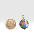 Vintage 1980's NOS 14mm Cloisonné Floral Bead Yellow Gold Filled Pendant