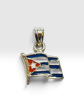 Sterling Silver Hand Enameled Flag of Cuba Charm Pendant (Made in Florida, USA)