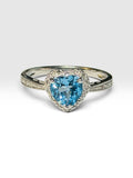 Sterling Silver Genuine Heart Blue Topaz and Diamond Ring