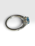 Sterling Silver Genuine Heart Blue Topaz and Diamond Ring