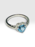 Sterling Silver Genuine Heart Blue Topaz and Diamond Ring