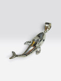Sterling Silver Shark Pendant with Genuine Blue Sapphire Eyes