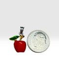 Vintage NOS 1970's Sterling Silver Hand-enameled Apple Pendant Charm