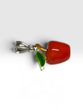 Vintage NOS 1970's Sterling Silver Hand-enameled Apple Pendant Charm