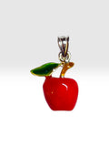 Vintage NOS 1970's Sterling Silver Hand-enameled Apple Pendant Charm
