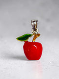 Vintage NOS 1970's Sterling Silver Hand-enameled Apple Pendant Charm