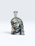 Sterling Silver Jesus with Thorns Heavy 30.3 gr 2.35-inch Pendant