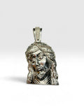 Sterling Silver Jesus with Thorns Heavy 30.3 gr 2.35-inch Pendant