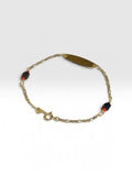 14 Karat Yellow Gold Genuine 4mm Azabache Jet Oval ID Dainty/Petite Ladies 7" Figaro Link Bracelet