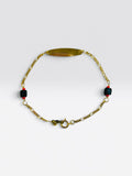 14 Karat Yellow Gold Genuine 4mm Azabache Jet Oval ID Dainty/Petite Ladies 7" Figaro Link Bracelet