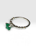 Vintage NOS 1990's Sterling Silver 6mm Square Created Emerald and Genuine Diamond Ladies Solitaire Ring