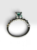 Vintage NOS 1990's Sterling Silver 6mm Square Created Emerald and Genuine Diamond Ladies Solitaire Ring