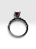 Vintage NOS 1990's Sterling Silver 6mm Square Created Ruby and Genuine Diamond Ladies Solitaire Ring