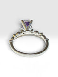 Vintage NOS 1990's Sterling Silver 6mm Square Genuine Amethyst and Diamond Ladies Solitaire Ring