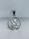 Vintage NOS 1990's Sterling Silver Guardian Angel Cherub Open Charm Pendant