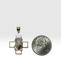 Sterling Silver Ecce Homo "Gran Poder" Jesus with Thorns on Open Cross Pendant