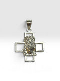 Sterling Silver Ecce Homo "Gran Poder" Jesus with Thorns on Open Cross Pendant