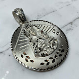 Sterling Silver Saint Barbara "Santa Barbara" 50mm (1.96" Diameter) with Genuine Ruby Handmade Medal Pendant