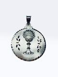 Sterling Silver Catholic Chalice Communion 34mm (1.34" Diameter) Medal Pendant