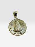 Sterling Silver 36mm (1.41") Diameter Our Lady of Charity "Caridad del Cobre" Medal Pendant