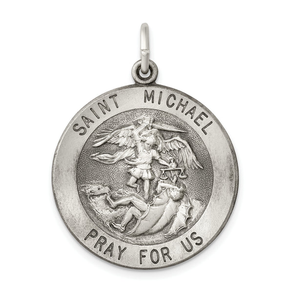 35 mm Sterling Silver Antiqued Saint Michael Medal