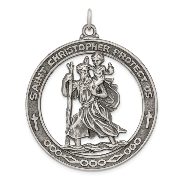 Saris and Things 925 Sterling Silver Antiqued Saint Christopher Medal