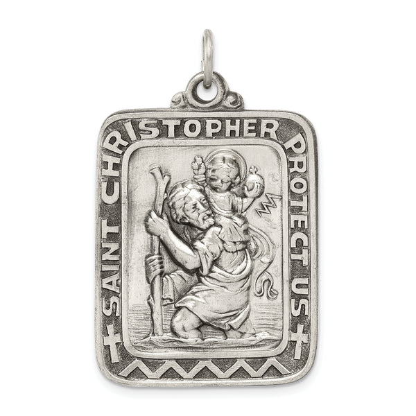 925 Sterling Silver Antiqued Saint Christopher Medal