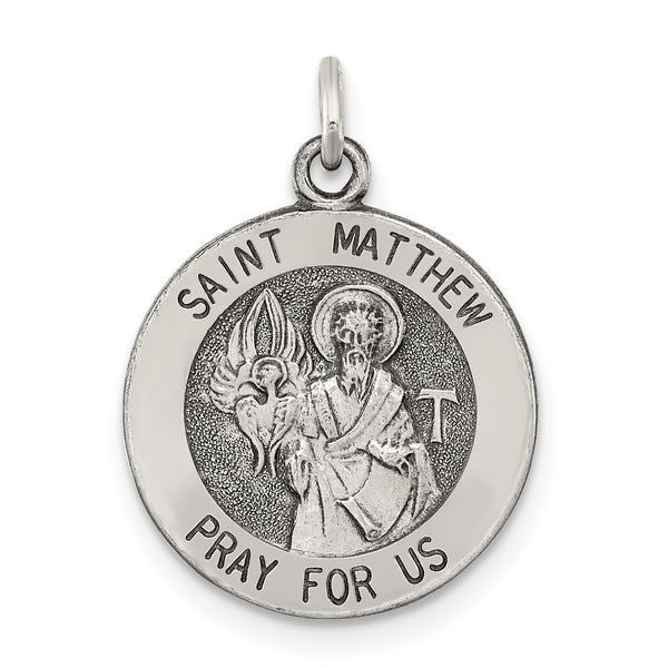 Saris and Things 925 Sterling Silver Antiqued Saint Matthew Medal