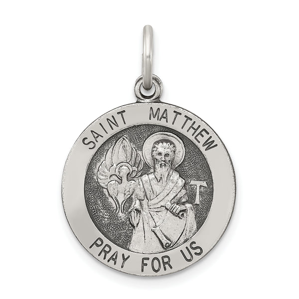 Saris and Things 925 Sterling Silver Antiqued Saint Matthew Medal